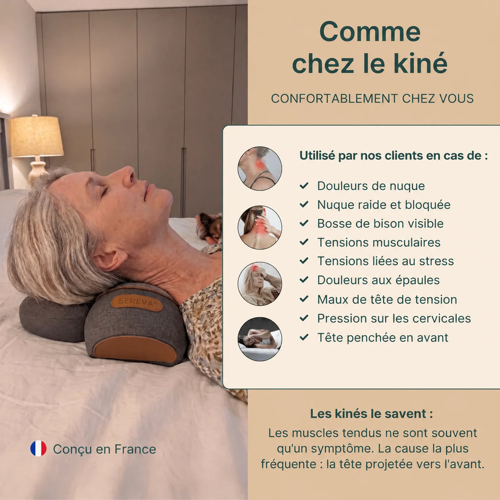 Coussin cervical Vertéa utilisé en cas de douleurs de nuque, de tensions musculaires et de maux de tête
