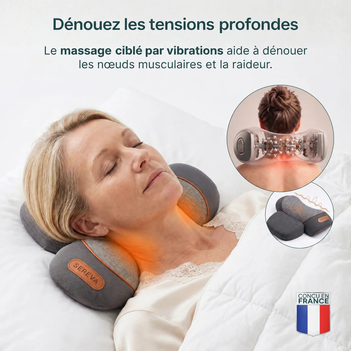 Massage par vibrations du coussin Vertéa pour dénouer les tensions profondes