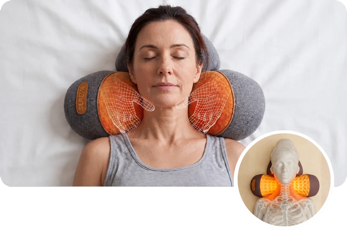 Massage par vibrations du coussin Vertéa sur les muscles de la nuque