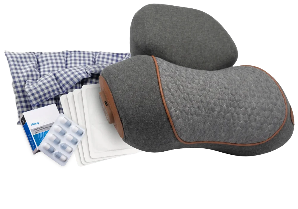 Coussin Vertéa à côté des solutions habituelles : bouillotte, patchs chauffants et anti-douleurs
